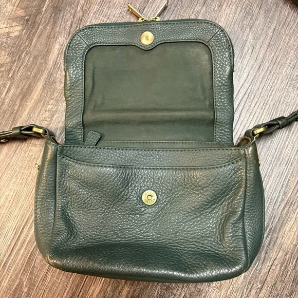 Fossil Leather Crossbody Purse - forest green leather, gold hardware. - Picture 4 of 14